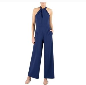 NWOT Julia Jordan Womens Halter Neck Wide Leg Jumpsuit Navy Blue Size 6